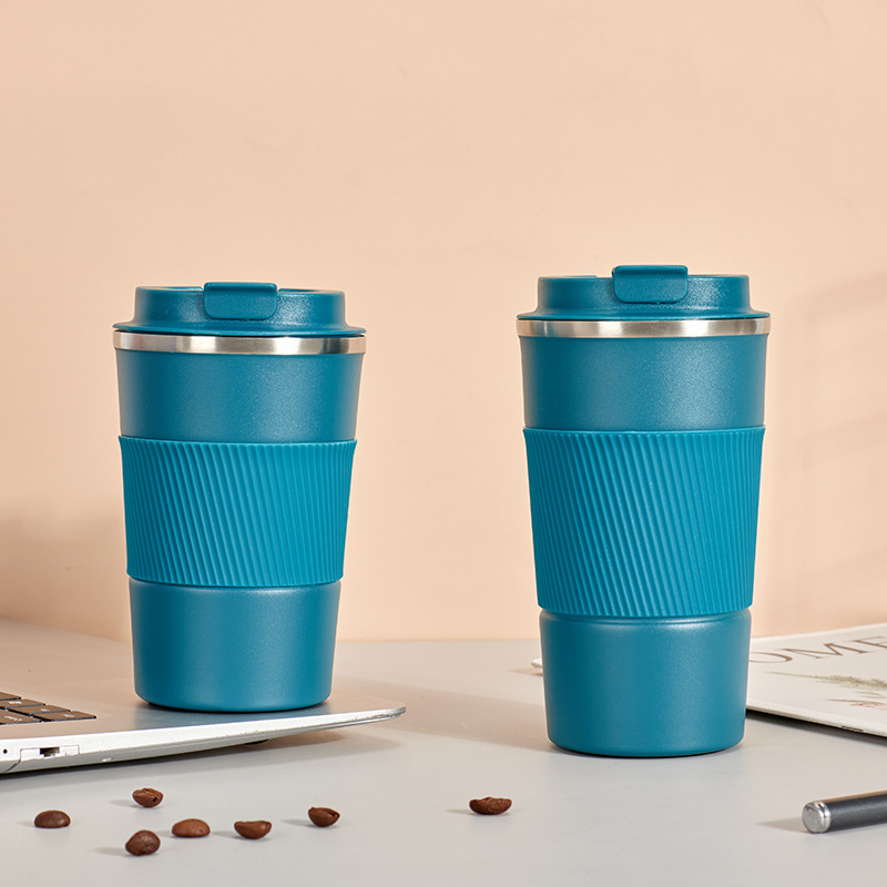 Cană de cafea din oțel inoxidabil cu husă din piele, termos portabil pentru mașină, pentru bărbați și femei, design modern minimalist