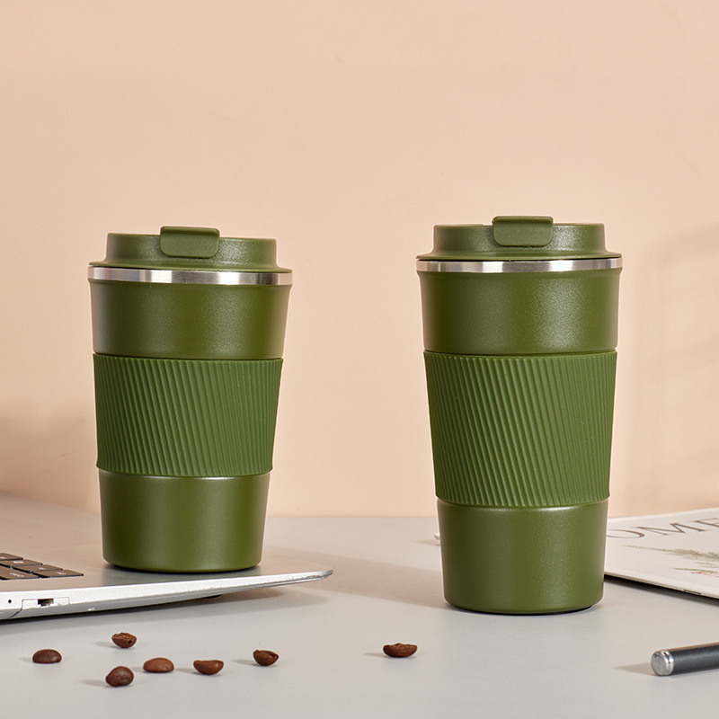 Cană de cafea din oțel inoxidabil cu husă din piele, termos portabil pentru mașină, pentru bărbați și femei, design modern minimalist