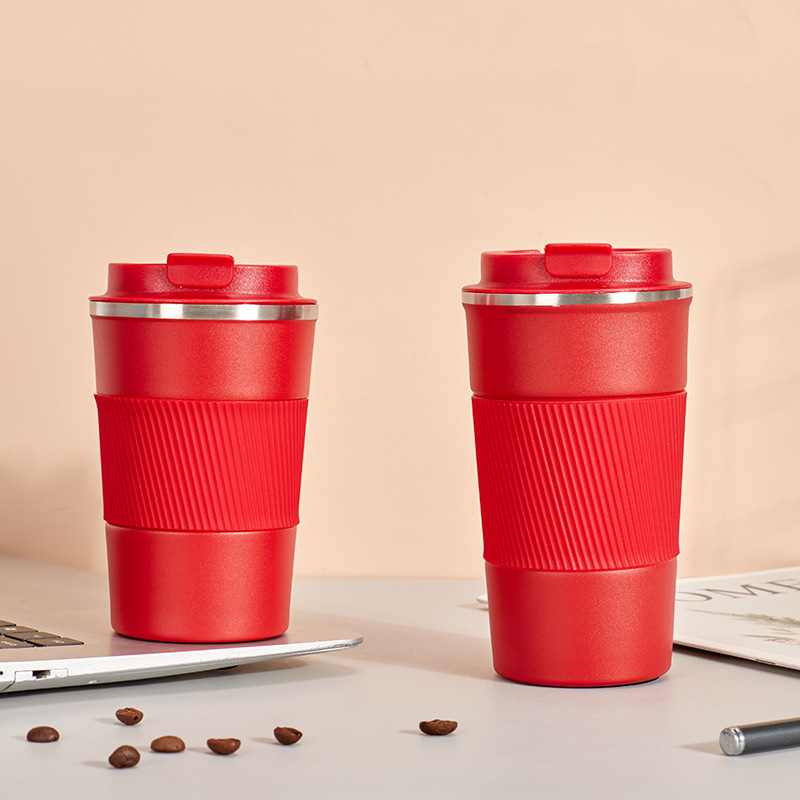 Cană de cafea din oțel inoxidabil cu husă din piele, termos portabil pentru mașină, pentru bărbați și femei, design modern minimalist