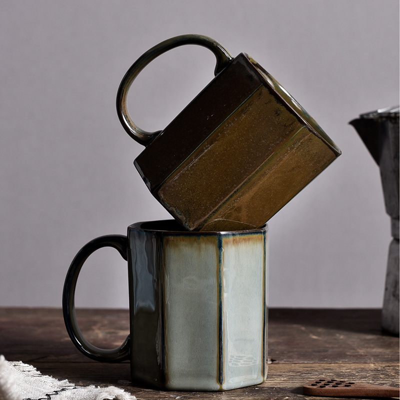 Ceașcă ceramică Nordic cu glazură de cuptor, design retro, pentru cafea sau ceai, acasă sau la birou