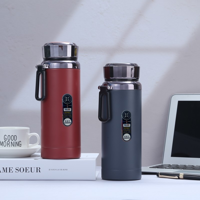 Termos din oțel inoxidabil 316, 800 ml, capacitate mare, pentru exterior, cu snur de purtare și drenaj pentru ceai