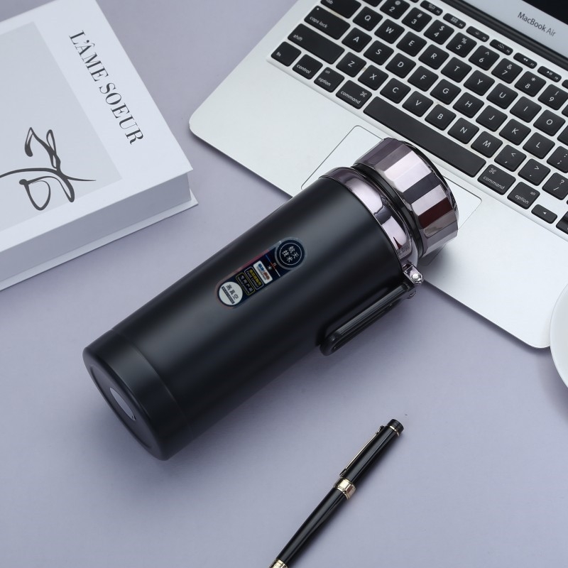 Termos din oțel inoxidabil 316, 800 ml, capacitate mare, pentru exterior, cu snur de purtare și drenaj pentru ceai