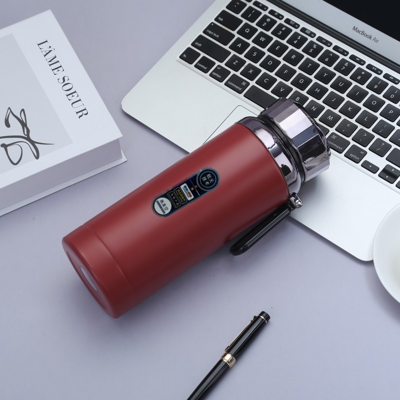 Termos din oțel inoxidabil 316, 800 ml, capacitate mare, pentru exterior, cu snur de purtare și drenaj pentru ceai