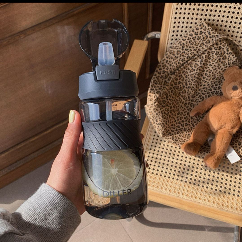 Pahar de apă din plastic în stil coreean, capacitate mare, portabil cu pai, pahar mat și transparent pentru sport și fitness