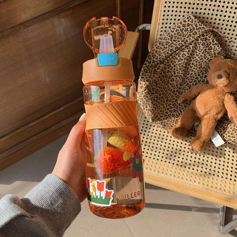 Pahar de apă din plastic în stil coreean, capacitate mare, portabil cu pai, pahar mat și transparent pentru sport și fitness