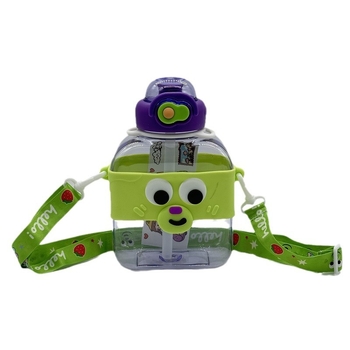 Cană pentru copii cu temă spațială, ochi mari, design pătrat, curea crossbody, pentru exterior, capacitate mare pentru băut direct