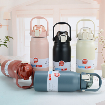 Termos pentru băut cu capac pop-up și pai, izolație vid, capacitate mare, interior din oțel inoxidabil 304, exterior 201, pentru sport și activități în aer liber