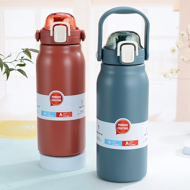 Termos pentru băut cu capac pop-up și pai, izolație vid, capacitate mare, interior din oțel inoxidabil 304, exterior 201, pentru sport și activități în aer liber