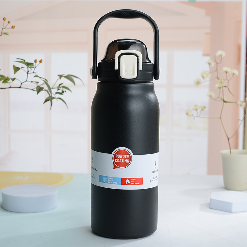 Termos pentru băut cu capac pop-up și pai, izolație vid, capacitate mare, interior din oțel inoxidabil 304, exterior 201, pentru sport și activități în aer liber