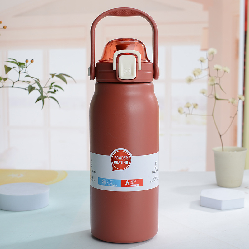Termos pentru băut cu capac pop-up și pai, izolație vid, capacitate mare, interior din oțel inoxidabil 304, exterior 201, pentru sport și activități în aer liber