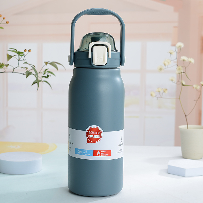 Termos pentru băut cu capac pop-up și pai, izolație vid, capacitate mare, interior din oțel inoxidabil 304, exterior 201, pentru sport și activități în aer liber