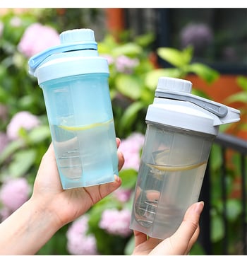 Shaker de proteine cu scară de măsurare, 500 ml, recipient din plastic pentru fitness, cu logo imprimat