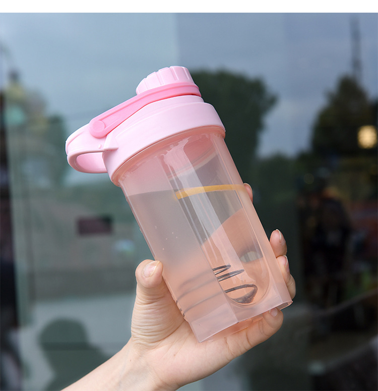 Shaker de proteine cu scară de măsurare, 500 ml, recipient din plastic pentru fitness, cu logo imprimat