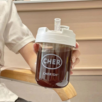 Pahar de apă mini cu pai – pahar din plastic pentru cafea, lapte și suc