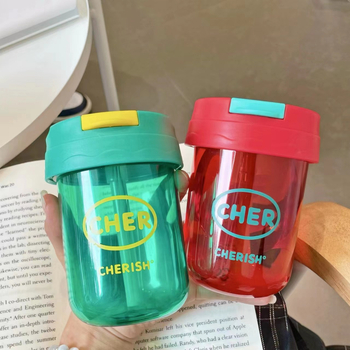 Pahar de apă mini cu pai – pahar din plastic pentru cafea, lapte și suc