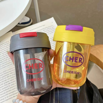 Pahar de apă mini cu pai – pahar din plastic pentru cafea, lapte și suc