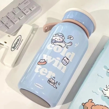 Termos inspirat de stil japonez, cu motiv de cățeluș, interior din oțel inoxidabil 304, exterior din 201, portabil pentru studenți
