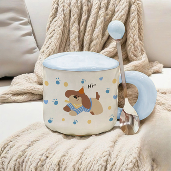 Ceașcă ceramică cu design drăguț de cățeluș, set cadou într-o cutie, cadou de ziua fetei, ceașcă pentru micul dejun