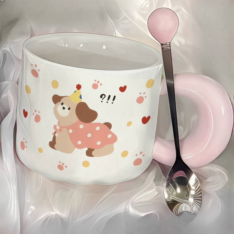 Ceașcă ceramică cu design drăguț de cățeluș, set cadou într-o cutie, cadou de ziua fetei, ceașcă pentru micul dejun