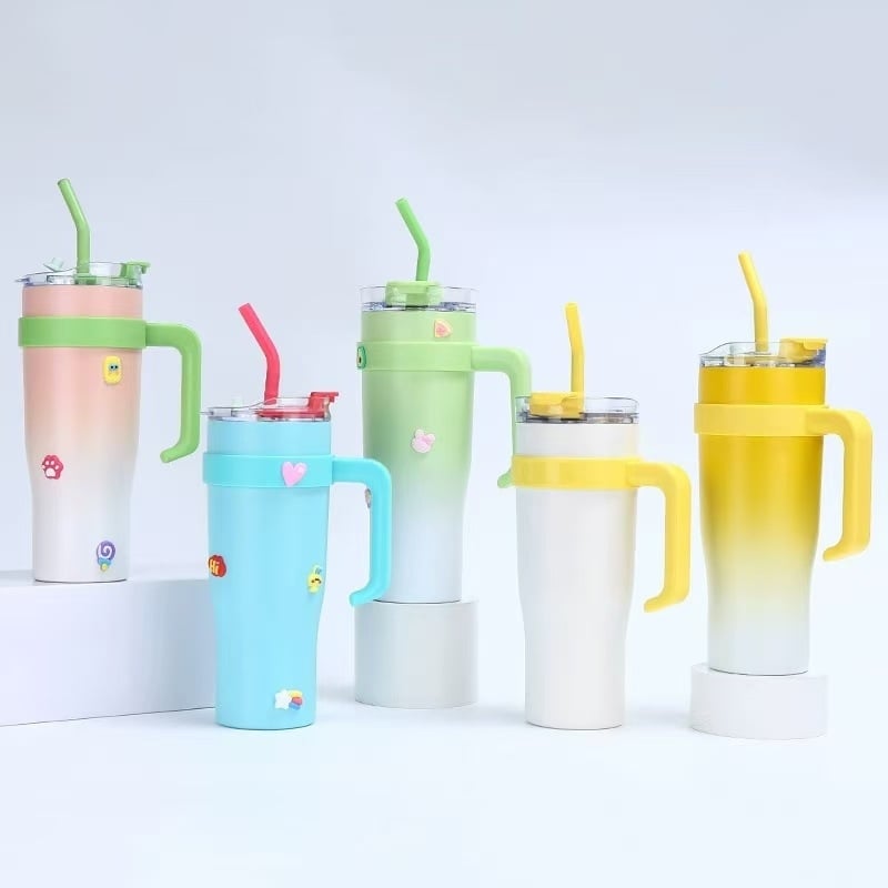 Colorful Forest Cupă termică gradientă de 40oz cu mâner, recipient auto portabil pentru apă