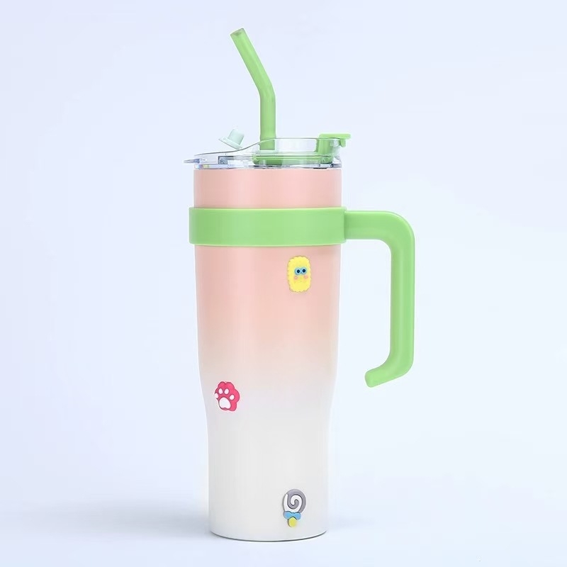 Colorful Forest Cupă termică gradientă de 40oz cu mâner, recipient auto portabil pentru apă