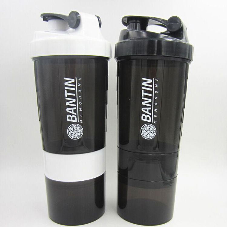 Recipient de shake din plastic, bidon sport cu pereți dubli, etanș, cu logo imprimat