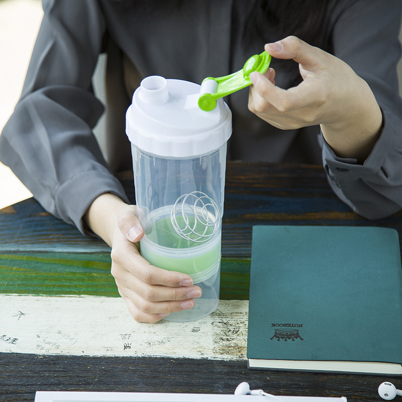 Recipient de shake din plastic, bidon sport cu pereți dubli, etanș, cu logo imprimat