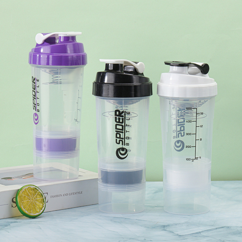 Cana shaker cu două straturi, porționare, capacitate mare, etanșă, pentru pudră de proteine, milkshake și băuturi sportive