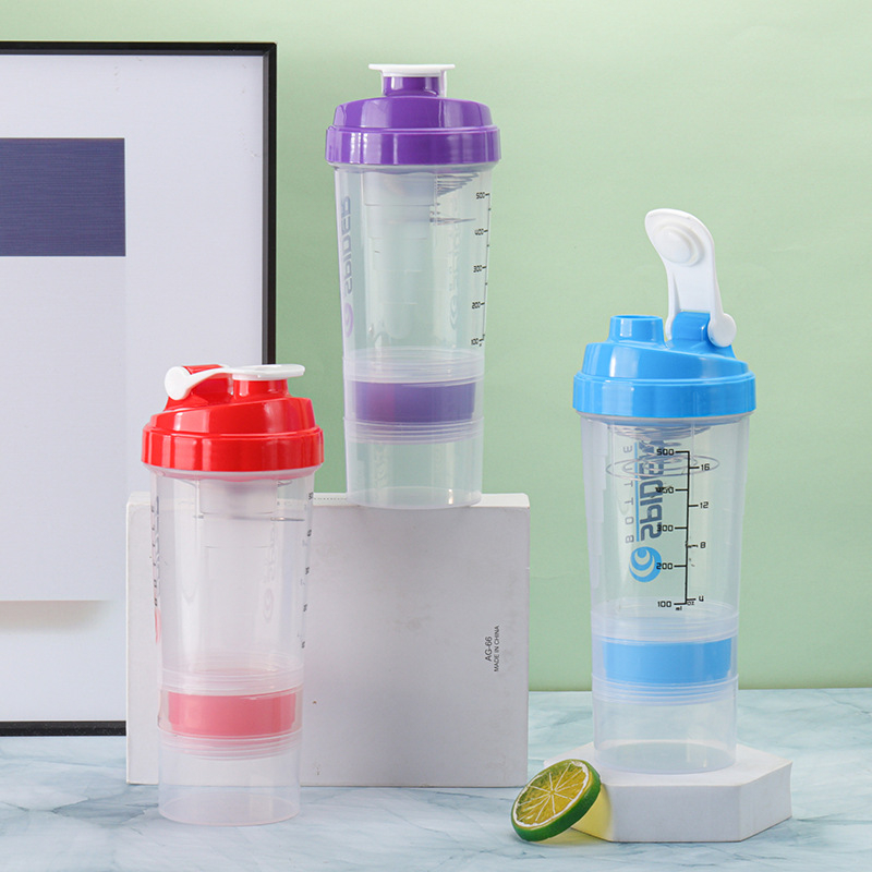 Cana shaker cu două straturi, porționare, capacitate mare, etanșă, pentru pudră de proteine, milkshake și băuturi sportive