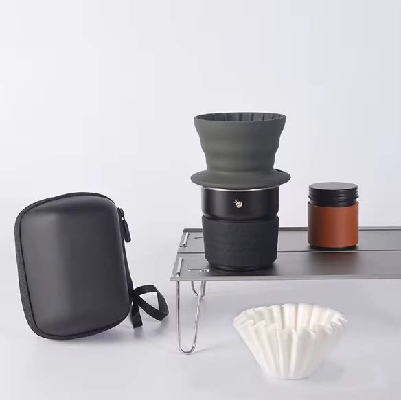 Set portabil de cafea pentru preparare manuală, pentru camping și călătorii, cu ceașcă din silicon și filtru