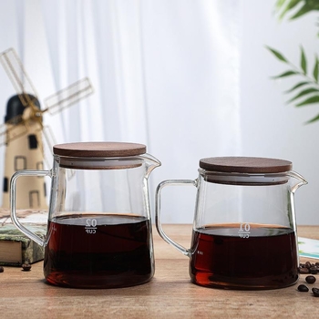 Carafă de cafea din sticlă borosilicată, cu capac din lemn de acacia, pentru uz casnic