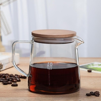 Carafă de cafea din sticlă borosilicată, cu capac din lemn de acacia, pentru uz casnic