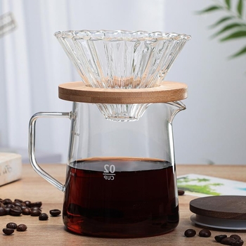 Carafă de cafea din sticlă borosilicată, cu capac din lemn de acacia, pentru uz casnic