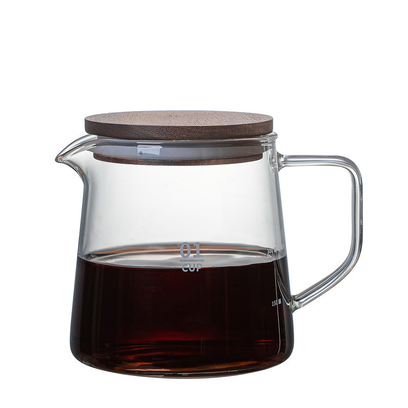 Carafă de cafea din sticlă borosilicată, cu capac din lemn de acacia, pentru uz casnic
