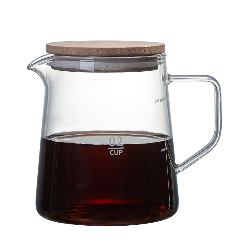 Carafă de cafea din sticlă borosilicată, cu capac din lemn de acacia, pentru uz casnic