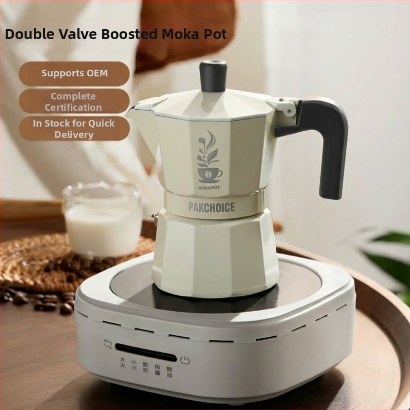 Cafetieră moka cu supapă dublă pentru uz casnic, set mini portabil pentru prepararea cafelei pe plită ceramică electrică