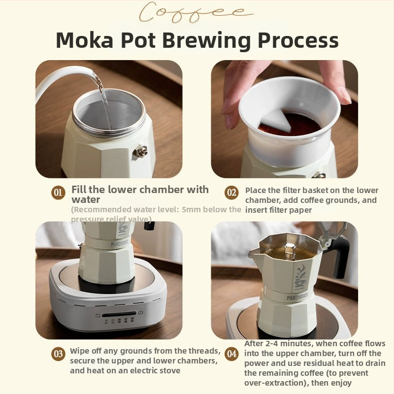 Cafetieră moka cu supapă dublă pentru uz casnic, set mini portabil pentru prepararea cafelei pe plită ceramică electrică