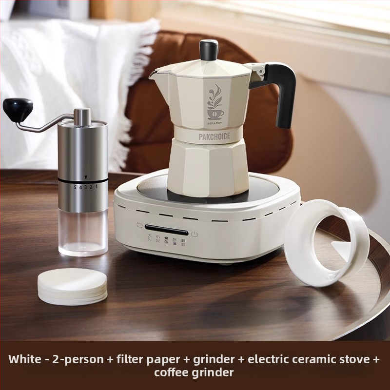 Cafetieră moka cu supapă dublă pentru uz casnic, set mini portabil pentru prepararea cafelei pe plită ceramică electrică