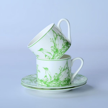 Set european de ceai și cafea din porțelan bone china, cu model Lily of the Valley, ceainic ceramic, pot pentru cafea, zaharniță, cană de lapte și cești – cadou