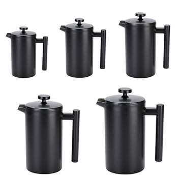 Cafetieră franțuzească din oțel inoxidabil 304, neagră, cu filtru european și infuzor pentru ceai