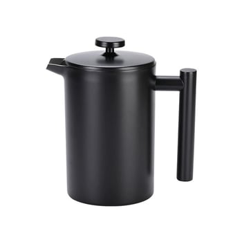 Cafetieră franțuzească din oțel inoxidabil 304, neagră, cu filtru european și infuzor pentru ceai