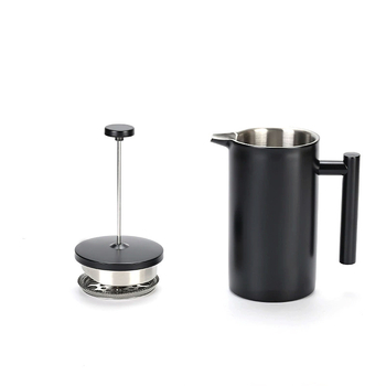 Cafetieră franțuzească din oțel inoxidabil 304, neagră, cu filtru european și infuzor pentru ceai
