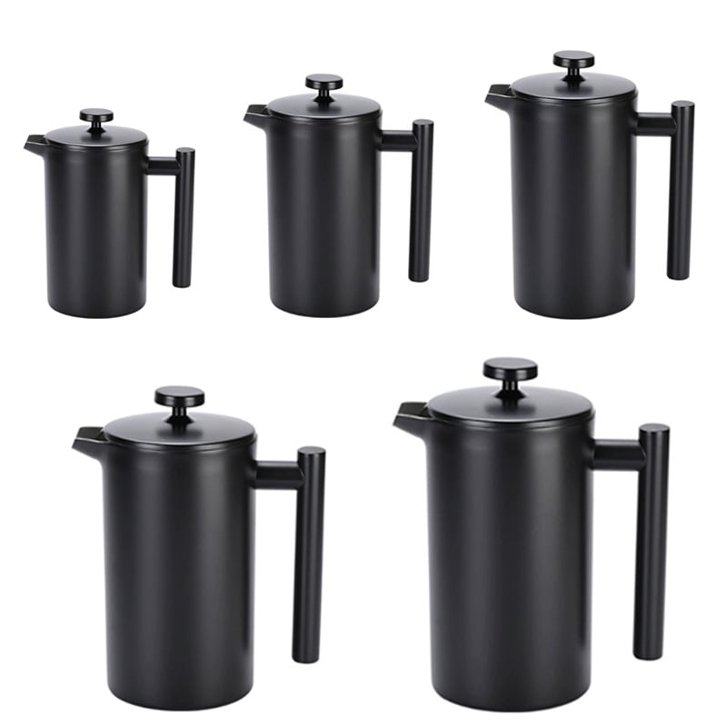 Cafetieră franțuzească din oțel inoxidabil 304, neagră, cu filtru european și infuzor pentru ceai