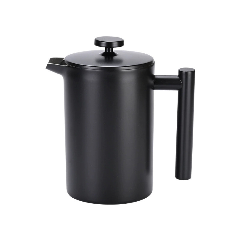 Cafetieră franțuzească din oțel inoxidabil 304, neagră, cu filtru european și infuzor pentru ceai