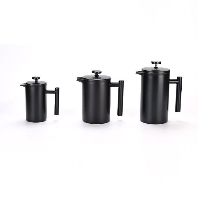 Cafetieră franțuzească din oțel inoxidabil 304, neagră, cu filtru european și infuzor pentru ceai