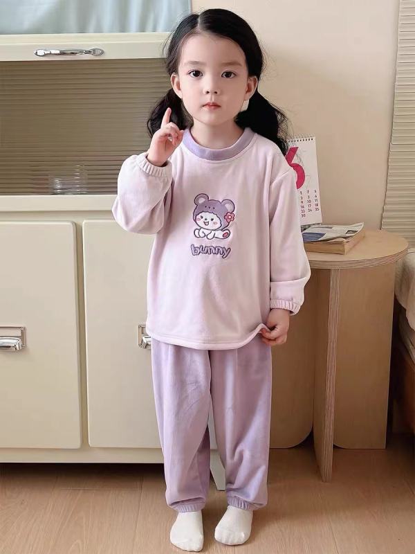 Koreai stílusú plüss gyerekeknek szett, kerek nyakú felső, téli meleg, puha érintés, hétköznapi otthoni vise, külső viseletre alkalmas