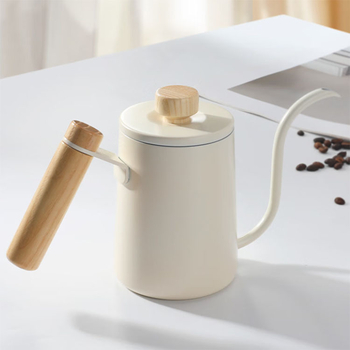Căniță pentru cafea pour-over, utilizare casnică, oțel inoxidabil 304, gură lungă îngustă, capac, negru sau alb