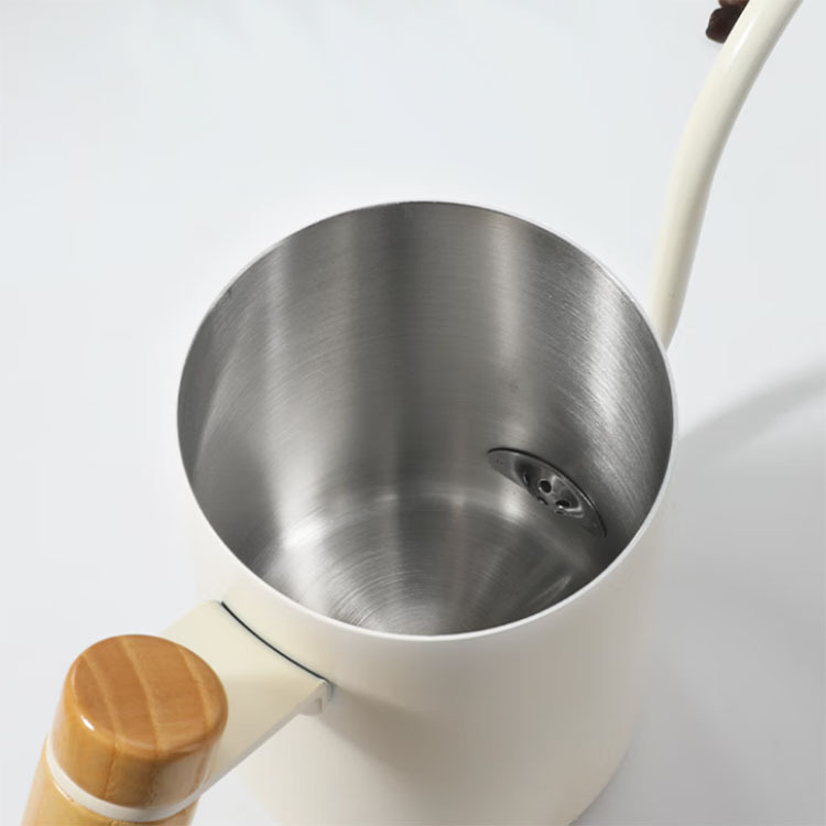 Căniță pentru cafea pour-over, utilizare casnică, oțel inoxidabil 304, gură lungă îngustă, capac, negru sau alb