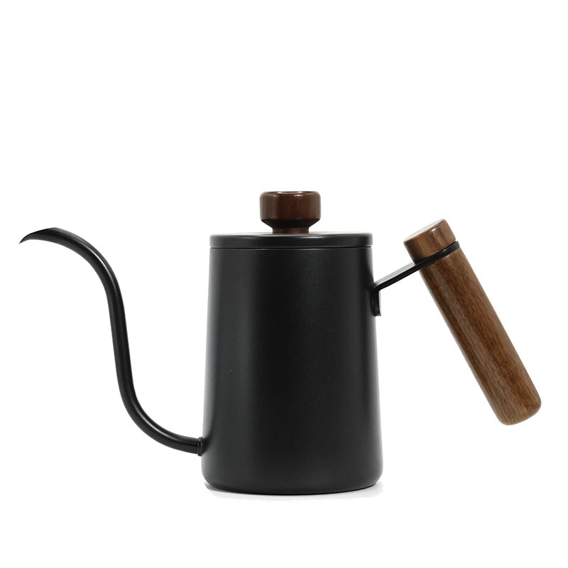 Căniță pentru cafea pour-over, utilizare casnică, oțel inoxidabil 304, gură lungă îngustă, capac, negru sau alb