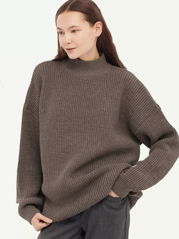 Női oversized kapucnis pulóver poliészter-kötött anyagból, egyszínű, laza szabás, hosszú ujjú, kerek nyakú